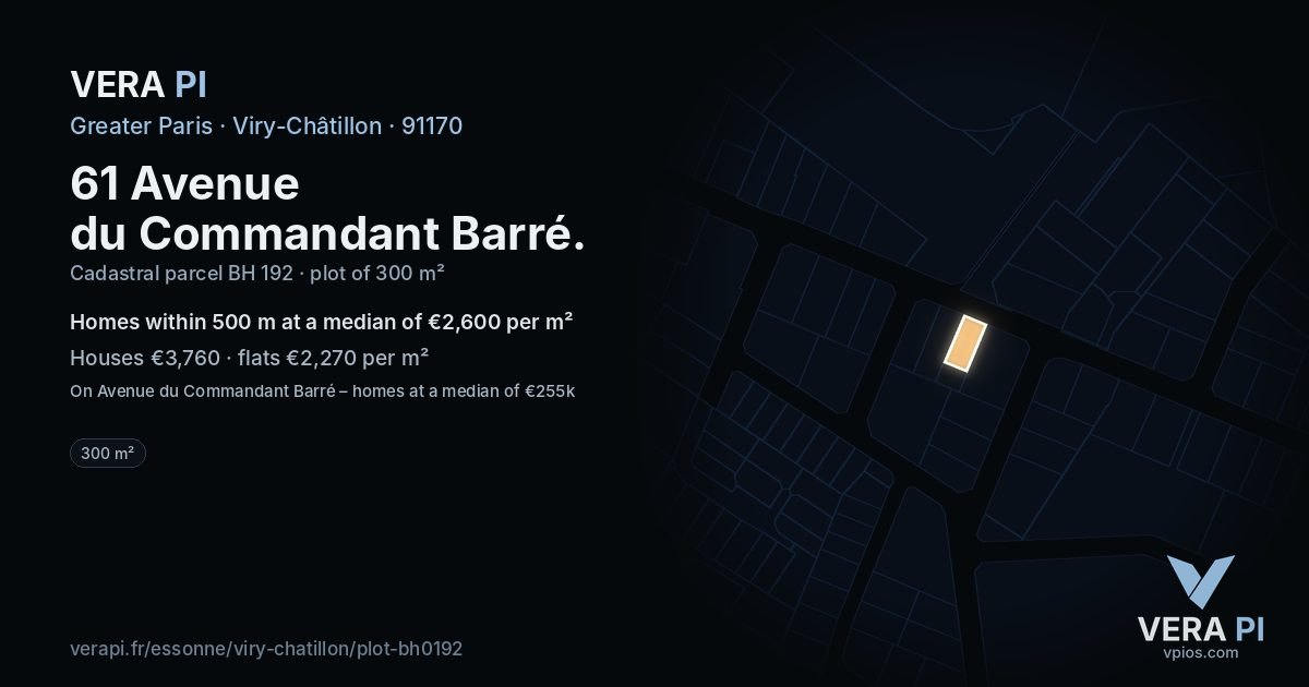 61 Avenue du Commandant Barré, Viry-Châtillon at night – the plot lit, the parcels around coloured by the prices near them