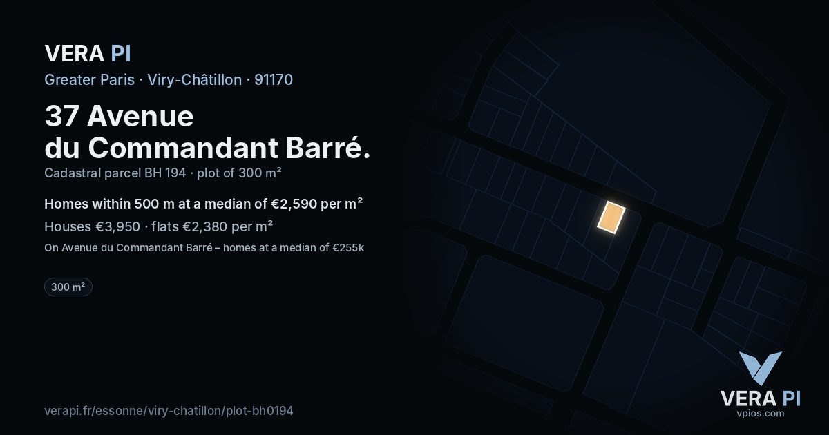 37 Avenue du Commandant Barré, Viry-Châtillon at night – the plot lit, the parcels around coloured by the prices near them