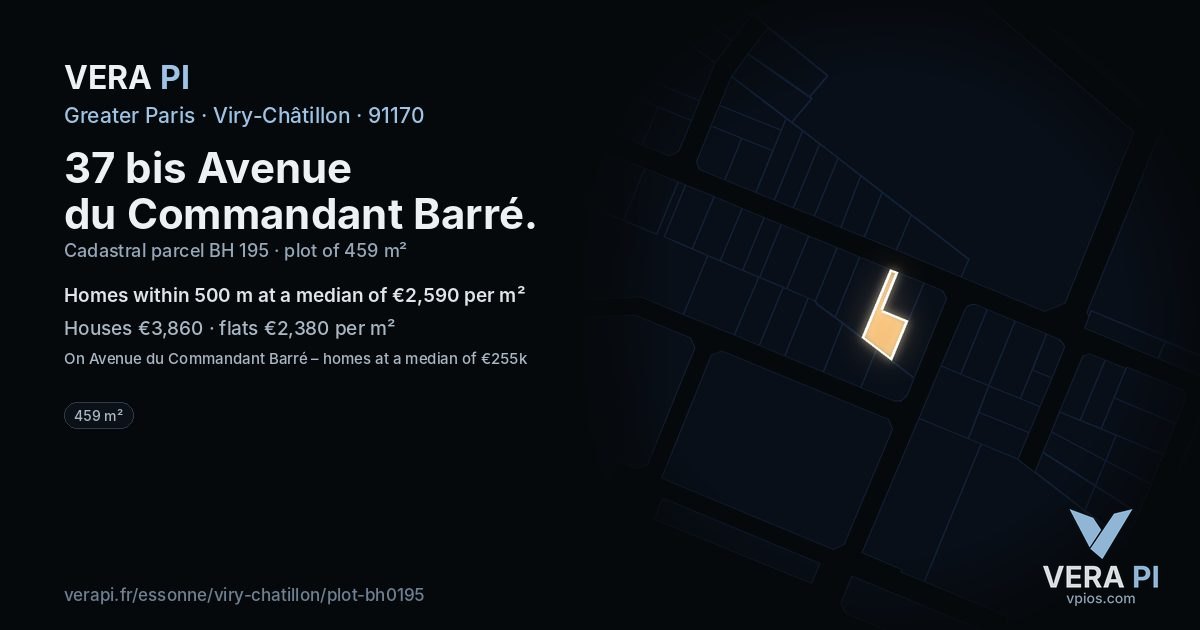 37 bis Avenue du Commandant Barré, Viry-Châtillon at night – the plot lit, the parcels around coloured by the prices near them