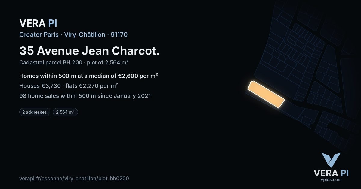 35 Avenue Jean Charcot, Viry-Châtillon at night – the plot lit, the parcels around coloured by the prices near them