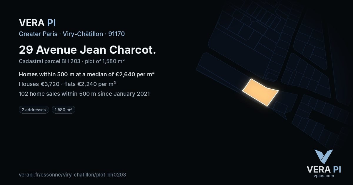 29 Avenue Jean Charcot, Viry-Châtillon at night – the plot lit, the parcels around coloured by the prices near them