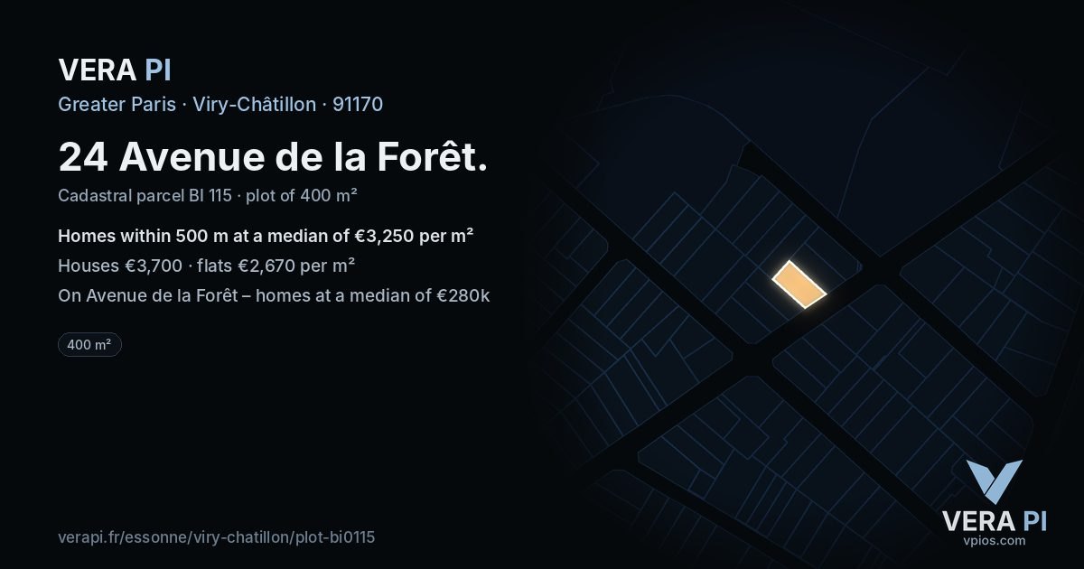 24 Avenue de la Forêt, Viry-Châtillon at night – the plot lit, the parcels around coloured by the prices near them