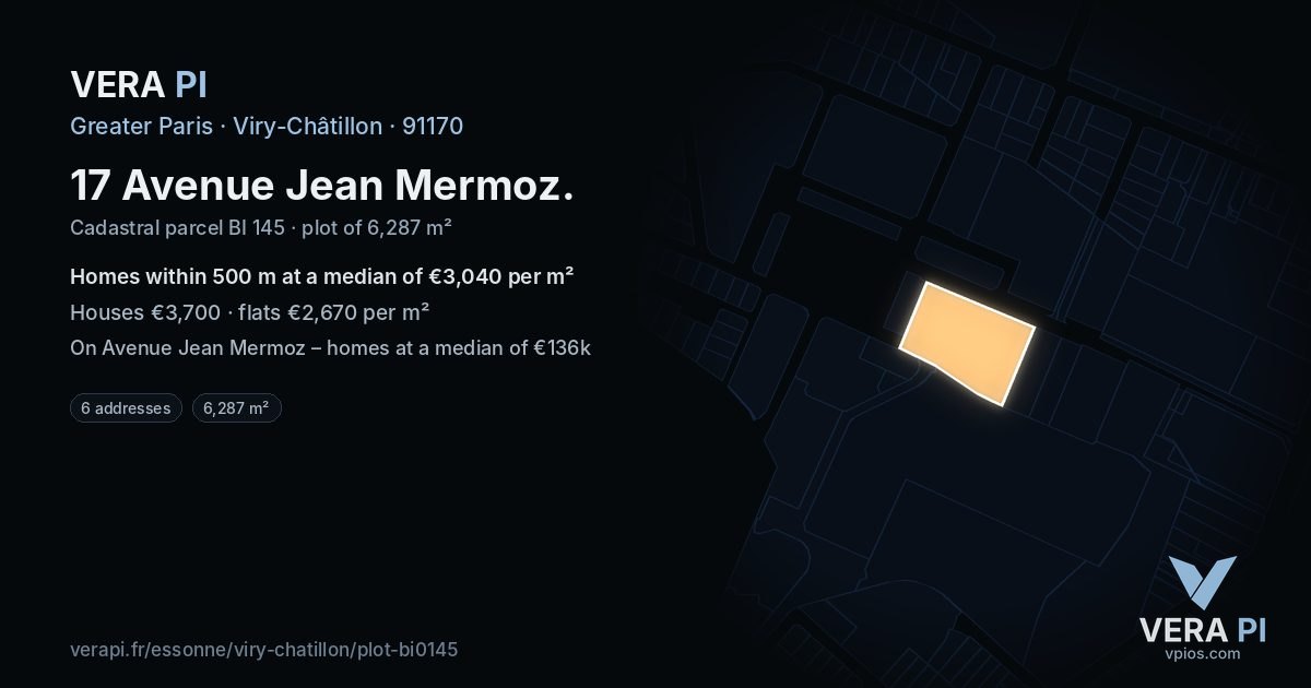 17 Avenue Jean Mermoz, Viry-Châtillon at night – the plot lit, the parcels around coloured by the prices near them
