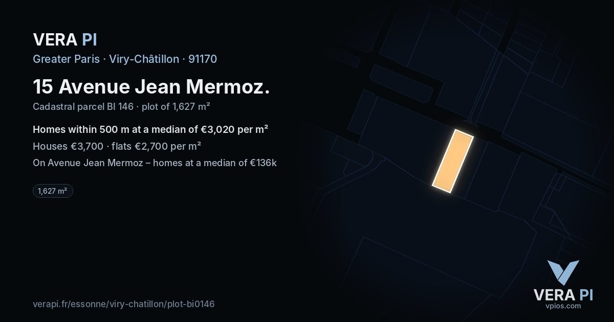 15 Avenue Jean Mermoz, Viry-Châtillon at night – the plot lit, the parcels around coloured by the prices near them