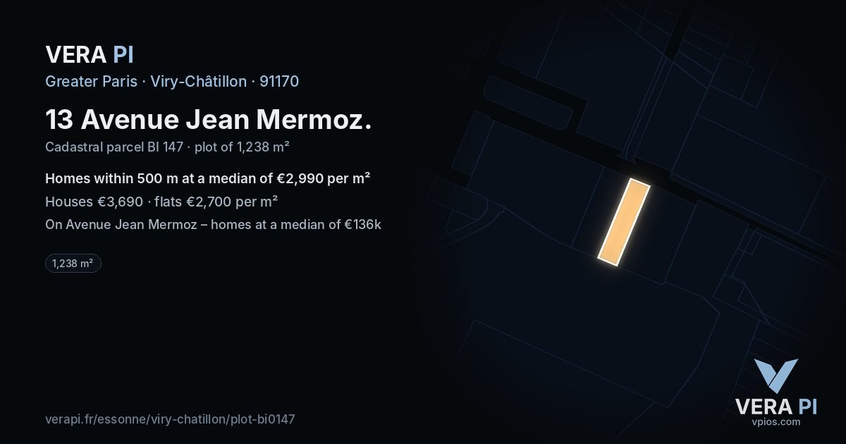 13 Avenue Jean Mermoz, Viry-Châtillon at night – the plot lit, the parcels around coloured by the prices near them
