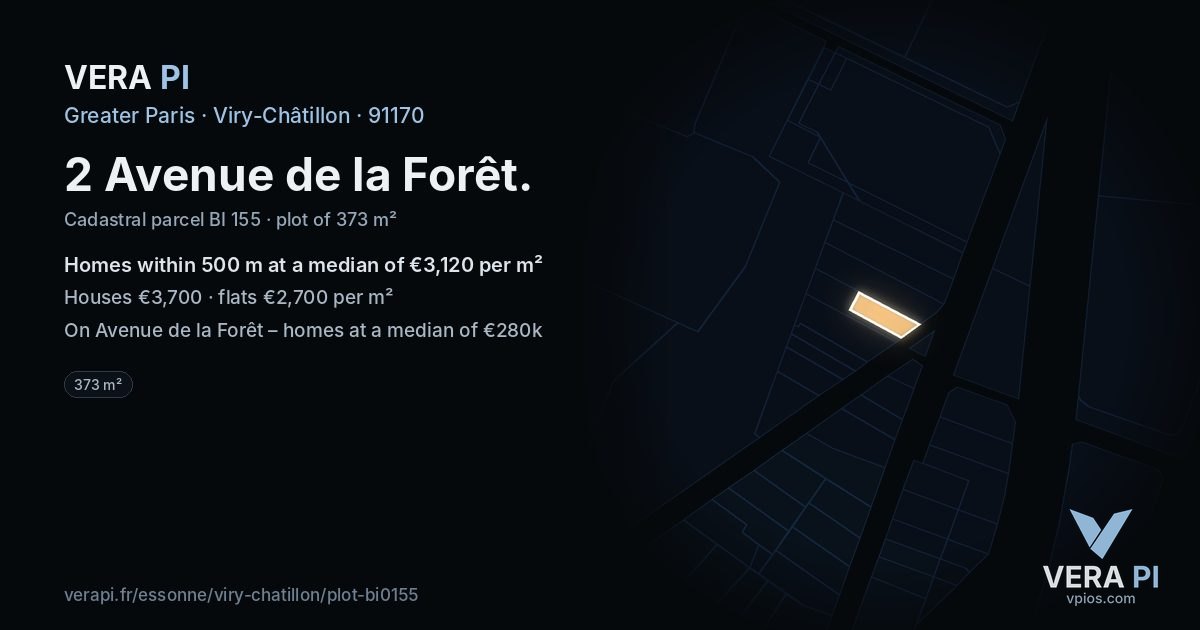 2 Avenue de la Forêt, Viry-Châtillon at night – the plot lit, the parcels around coloured by the prices near them