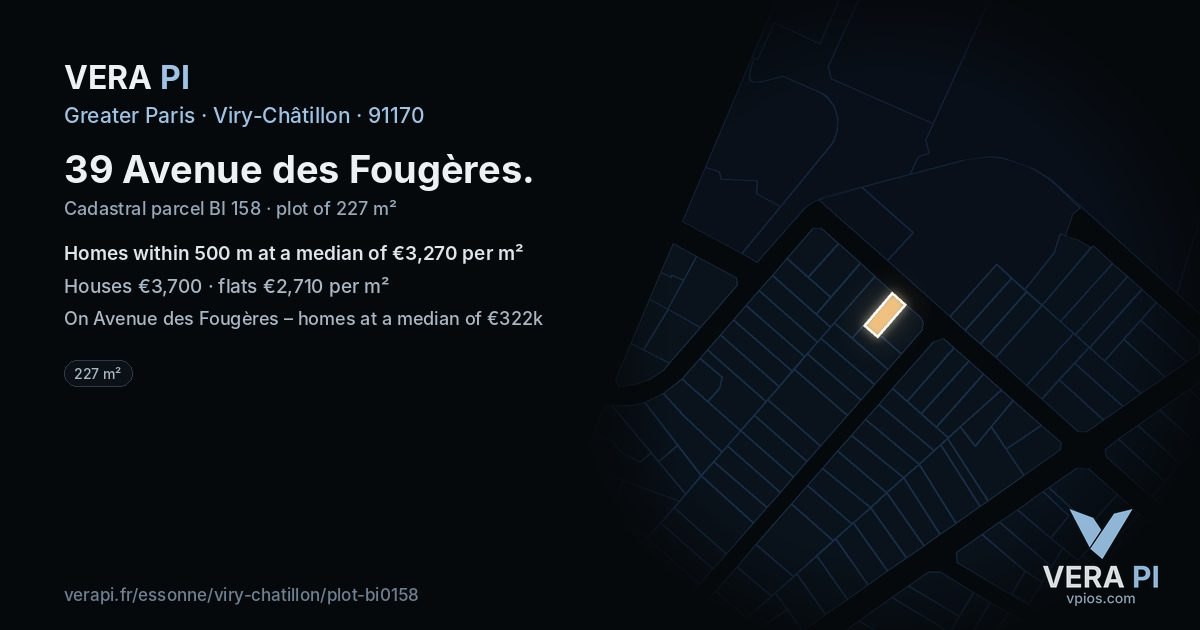 39 Avenue des Fougères, Viry-Châtillon at night – the plot lit, the parcels around coloured by the prices near them