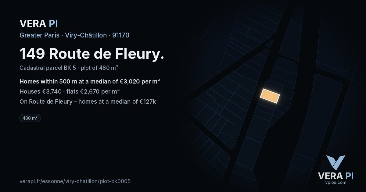 149 Route de Fleury, Viry-Châtillon at night – the plot lit, the parcels around coloured by the prices near them