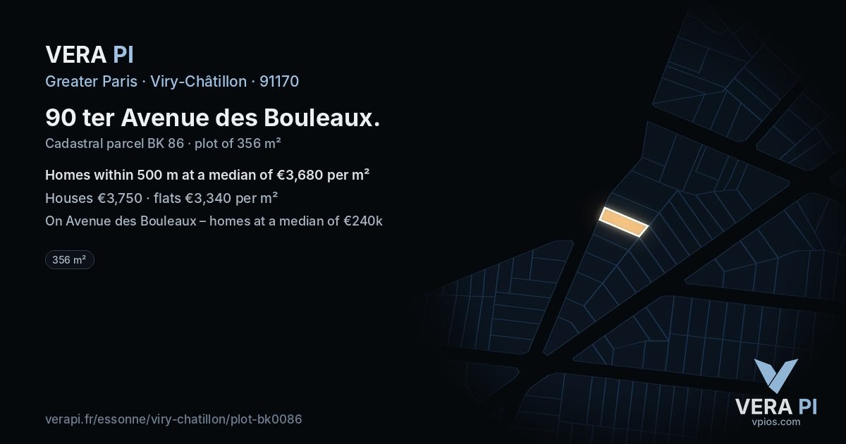 90 ter Avenue des Bouleaux, Viry-Châtillon at night – the plot lit, the parcels around coloured by the prices near them