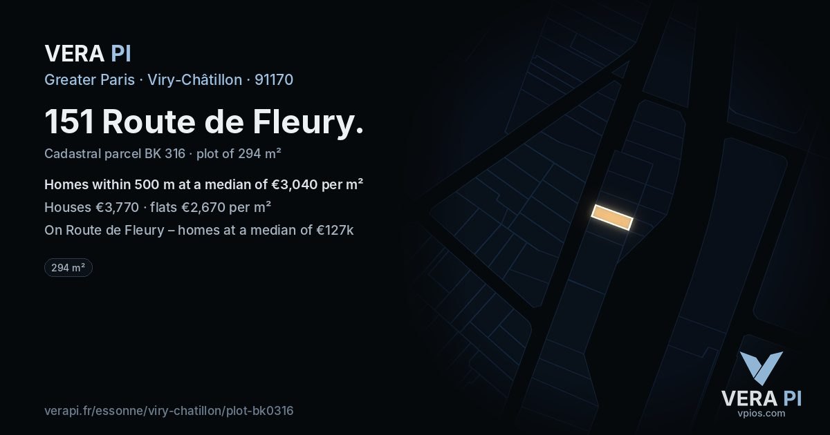 151 Route de Fleury, Viry-Châtillon at night – the plot lit, the parcels around coloured by the prices near them