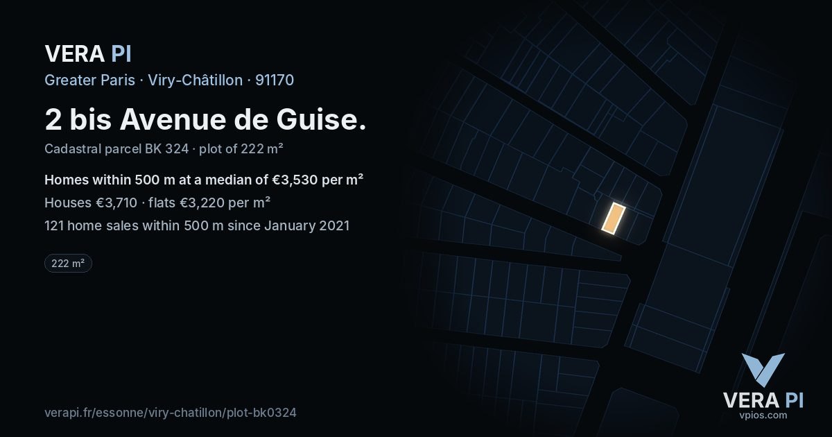 2 bis Avenue de Guise, Viry-Châtillon at night – the plot lit, the parcels around coloured by the prices near them