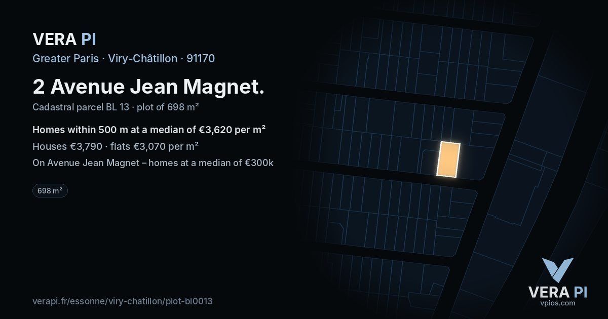 2 Avenue Jean Magnet, Viry-Châtillon at night – the plot lit, the parcels around coloured by the prices near them