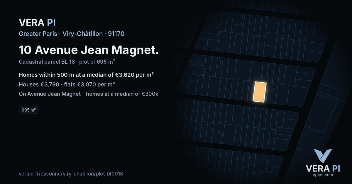 10 Avenue Jean Magnet, Viry-Châtillon at night – the plot lit, the parcels around coloured by the prices near them