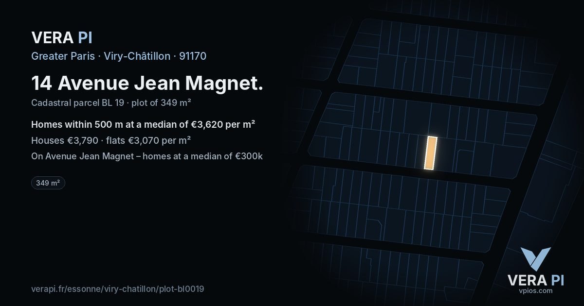 14 Avenue Jean Magnet, Viry-Châtillon at night – the plot lit, the parcels around coloured by the prices near them