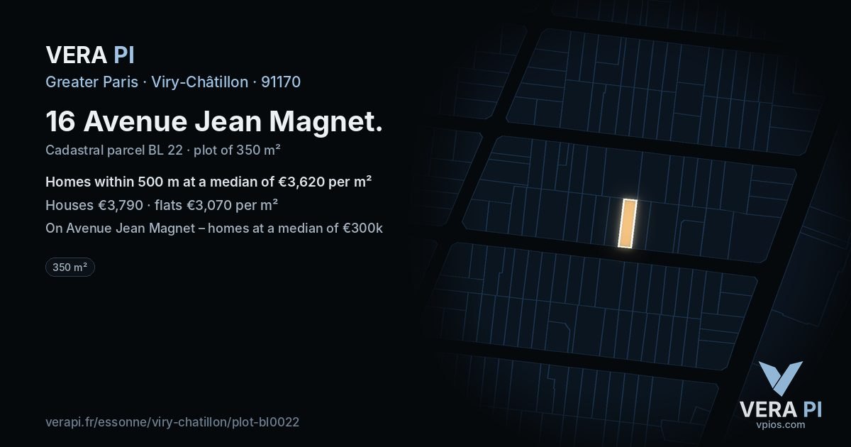 16 Avenue Jean Magnet, Viry-Châtillon at night – the plot lit, the parcels around coloured by the prices near them