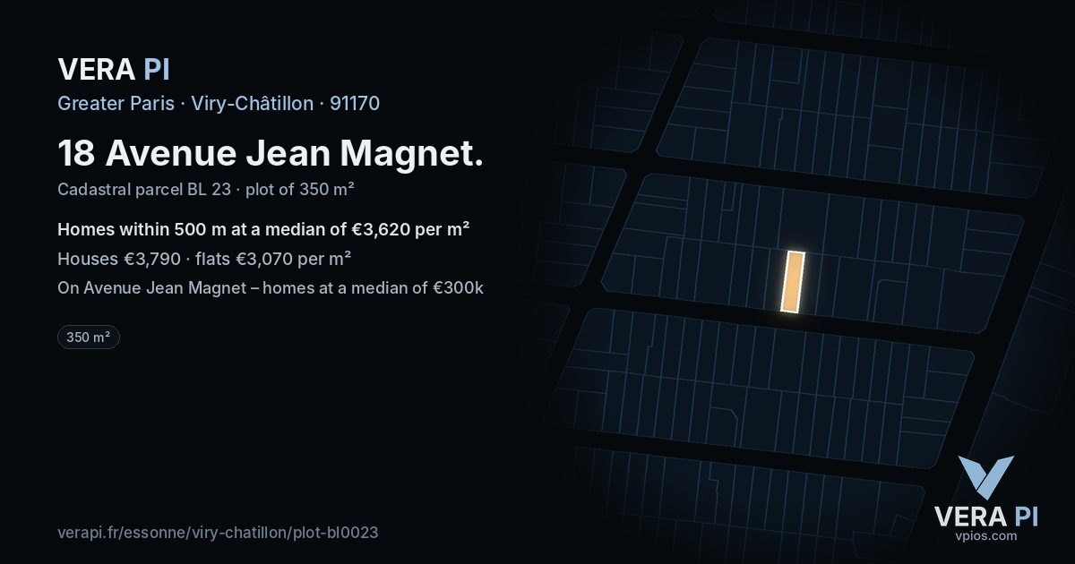 18 Avenue Jean Magnet, Viry-Châtillon at night – the plot lit, the parcels around coloured by the prices near them