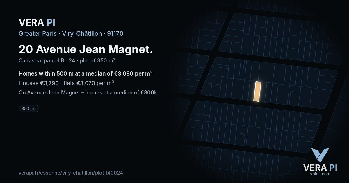 20 Avenue Jean Magnet, Viry-Châtillon at night – the plot lit, the parcels around coloured by the prices near them