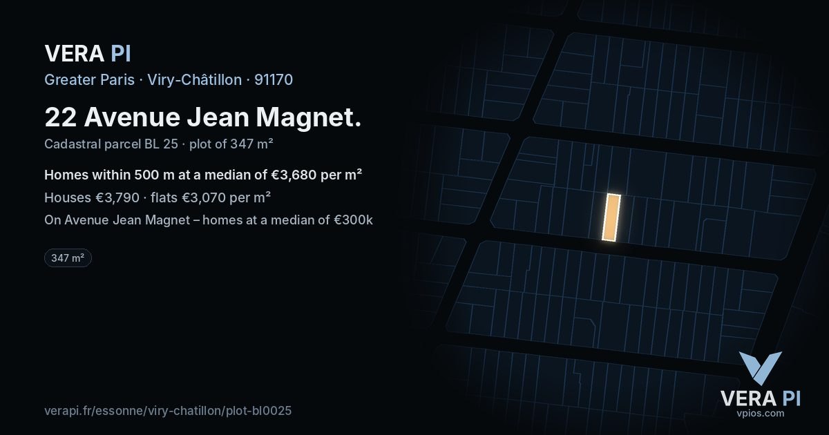 22 Avenue Jean Magnet, Viry-Châtillon at night – the plot lit, the parcels around coloured by the prices near them