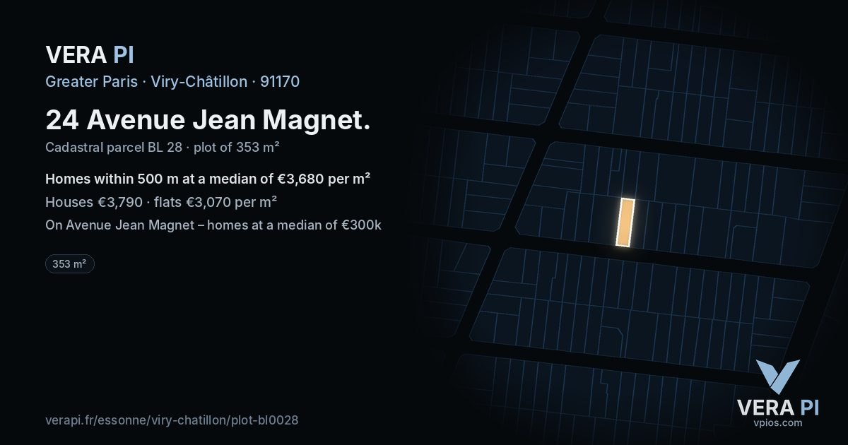 24 Avenue Jean Magnet, Viry-Châtillon at night – the plot lit, the parcels around coloured by the prices near them