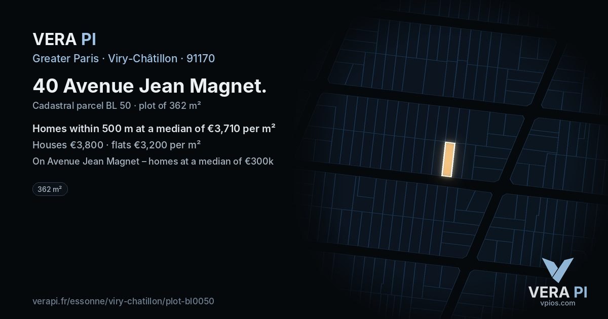 40 Avenue Jean Magnet, Viry-Châtillon at night – the plot lit, the parcels around coloured by the prices near them
