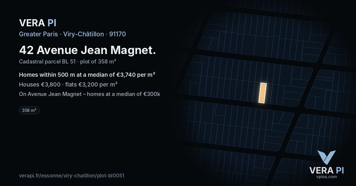 42 Avenue Jean Magnet, Viry-Châtillon at night – the plot lit, the parcels around coloured by the prices near them