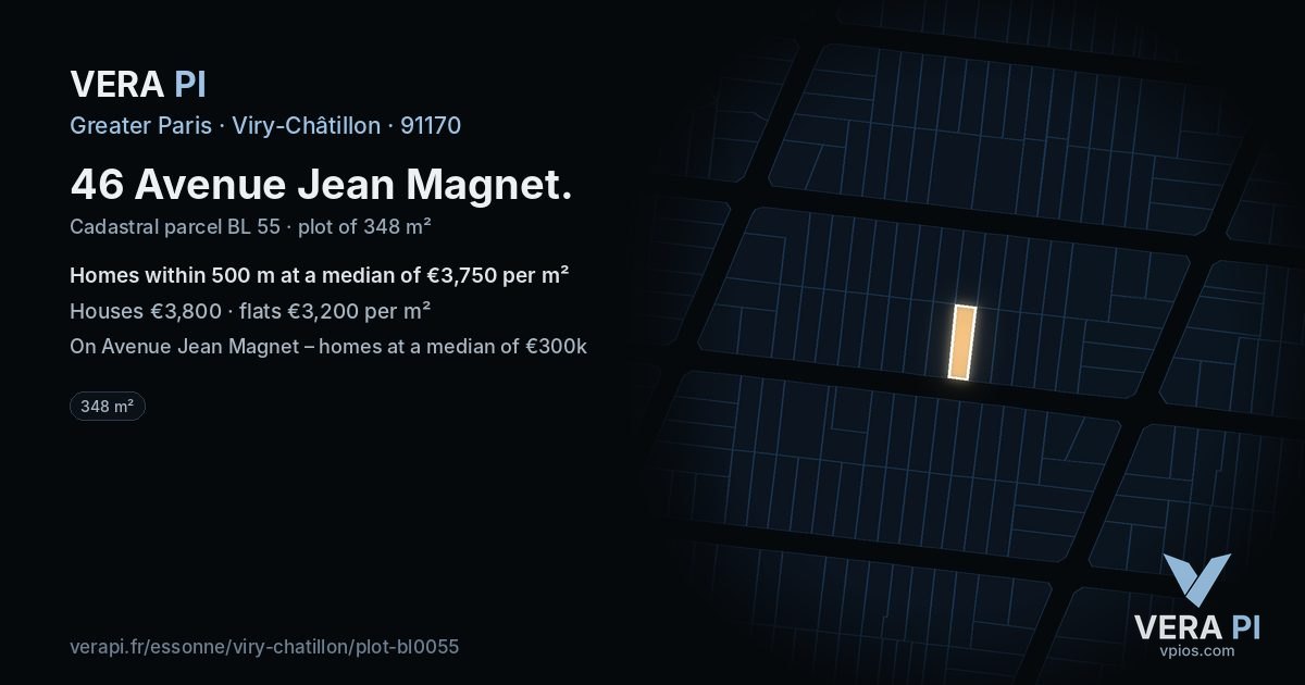46 Avenue Jean Magnet, Viry-Châtillon at night – the plot lit, the parcels around coloured by the prices near them