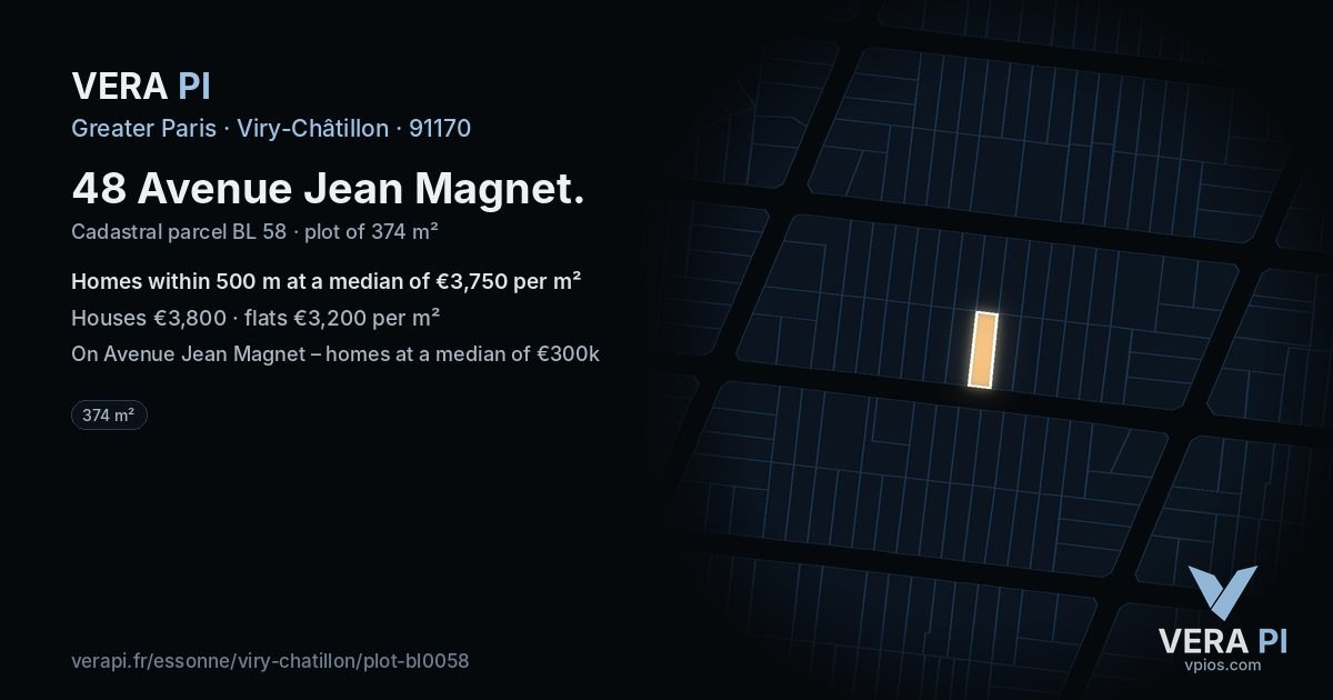48 Avenue Jean Magnet, Viry-Châtillon at night – the plot lit, the parcels around coloured by the prices near them