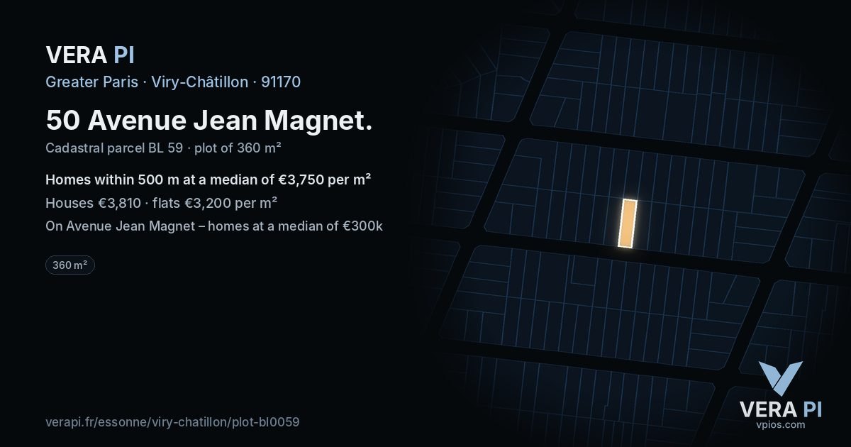 50 Avenue Jean Magnet, Viry-Châtillon at night – the plot lit, the parcels around coloured by the prices near them