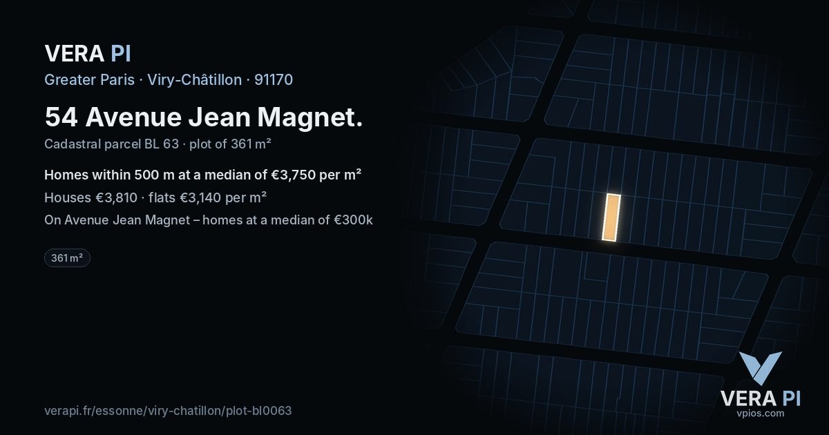 54 Avenue Jean Magnet, Viry-Châtillon at night – the plot lit, the parcels around coloured by the prices near them