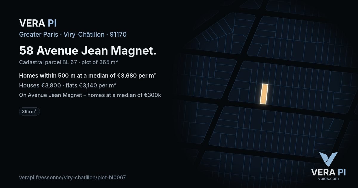 58 Avenue Jean Magnet, Viry-Châtillon at night – the plot lit, the parcels around coloured by the prices near them
