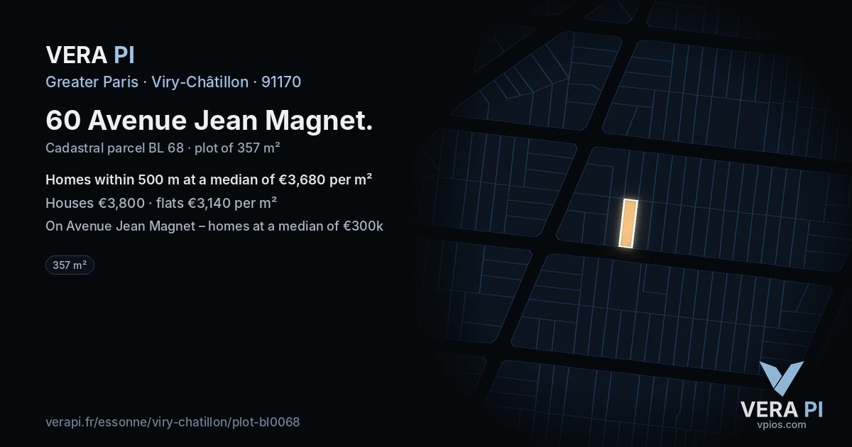 60 Avenue Jean Magnet, Viry-Châtillon at night – the plot lit, the parcels around coloured by the prices near them