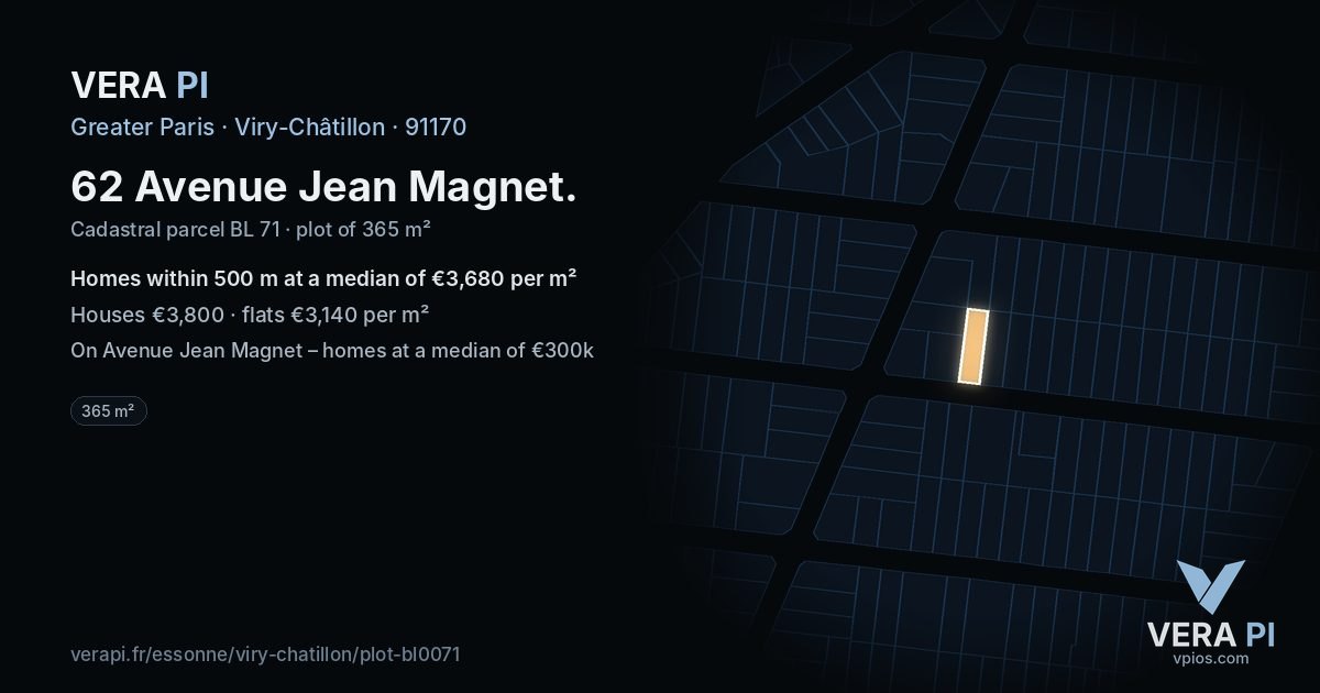 62 Avenue Jean Magnet, Viry-Châtillon at night – the plot lit, the parcels around coloured by the prices near them