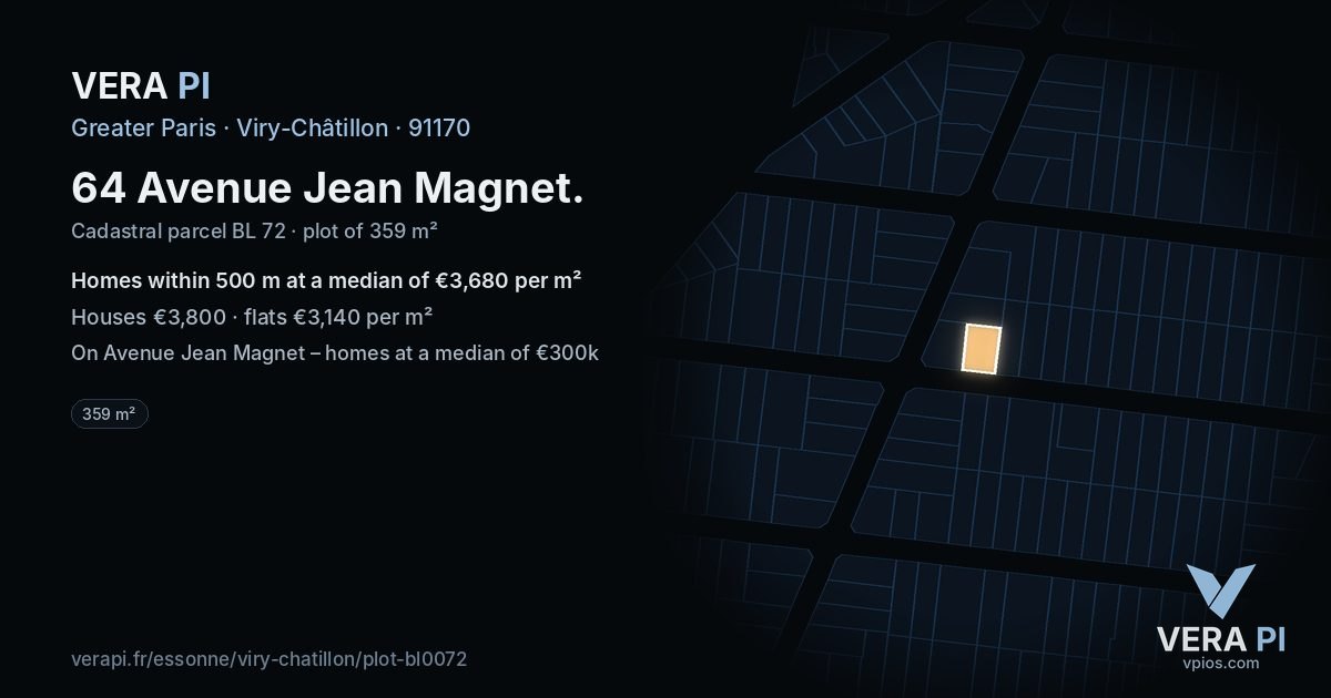 64 Avenue Jean Magnet, Viry-Châtillon at night – the plot lit, the parcels around coloured by the prices near them