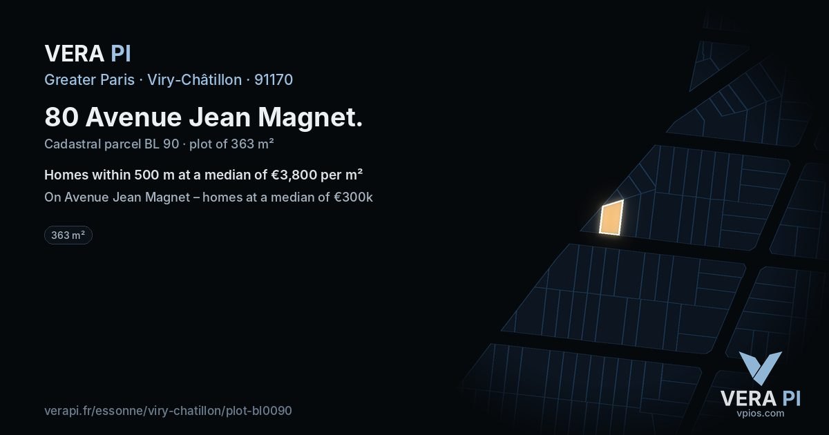 80 Avenue Jean Magnet, Viry-Châtillon at night – the plot lit, the parcels around coloured by the prices near them