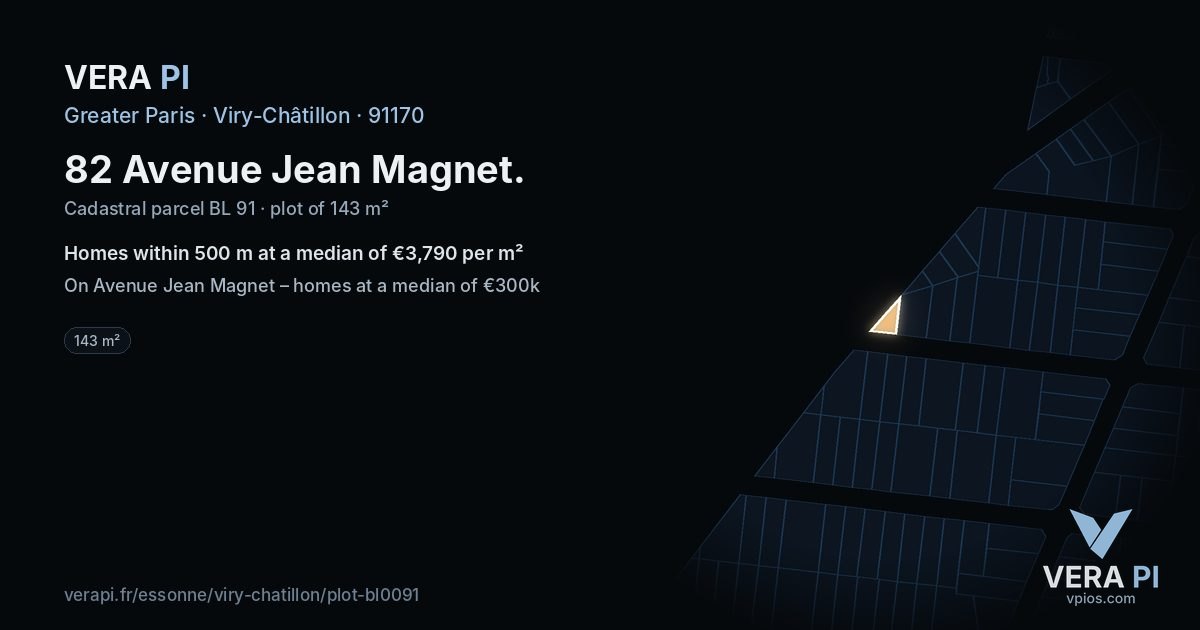 82 Avenue Jean Magnet, Viry-Châtillon at night – the plot lit, the parcels around coloured by the prices near them