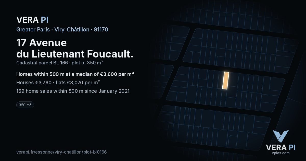 17 Avenue du Lieutenant Foucault, Viry-Châtillon at night – the plot lit, the parcels around coloured by the prices near them
