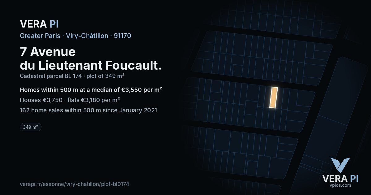 7 Avenue du Lieutenant Foucault, Viry-Châtillon at night – the plot lit, the parcels around coloured by the prices near them