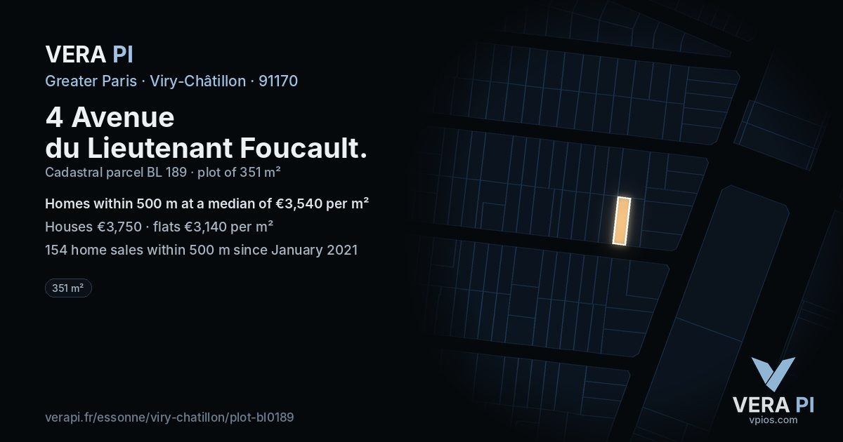 4 Avenue du Lieutenant Foucault, Viry-Châtillon at night – the plot lit, the parcels around coloured by the prices near them