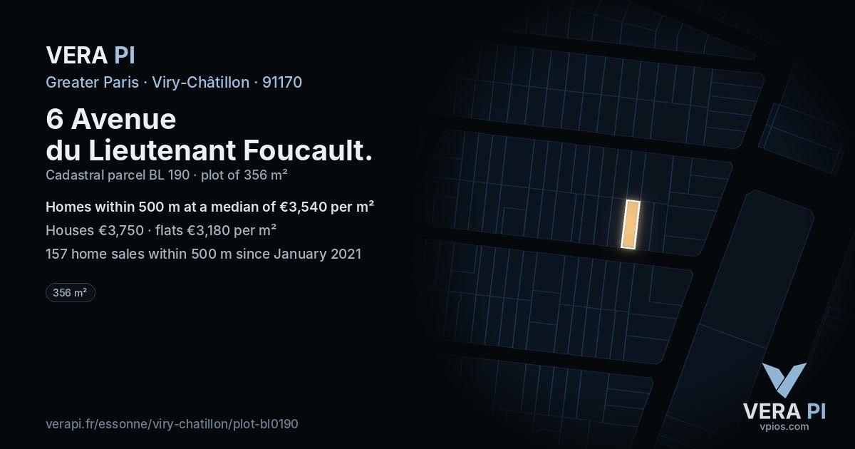 6 Avenue du Lieutenant Foucault, Viry-Châtillon at night – the plot lit, the parcels around coloured by the prices near them