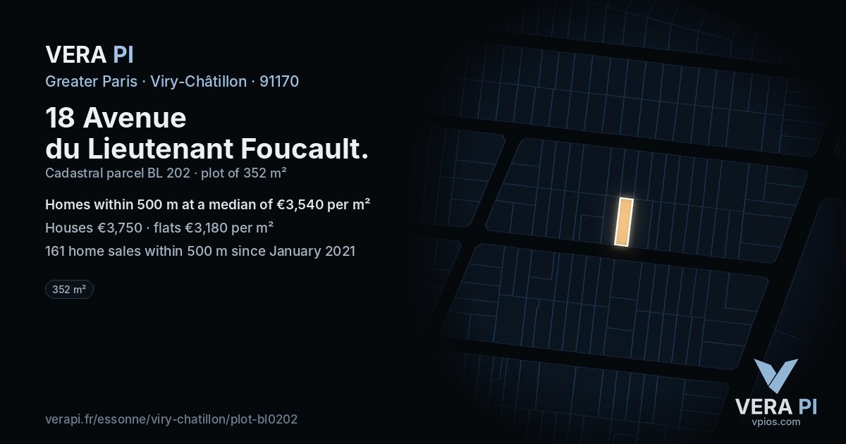 18 Avenue du Lieutenant Foucault, Viry-Châtillon at night – the plot lit, the parcels around coloured by the prices near them