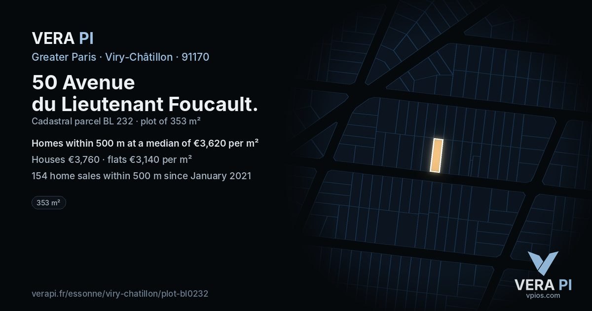 50 Avenue du Lieutenant Foucault, Viry-Châtillon at night – the plot lit, the parcels around coloured by the prices near them