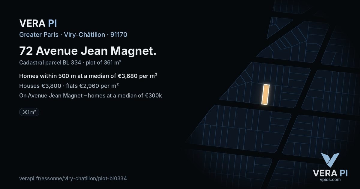72 Avenue Jean Magnet, Viry-Châtillon at night – the plot lit, the parcels around coloured by the prices near them