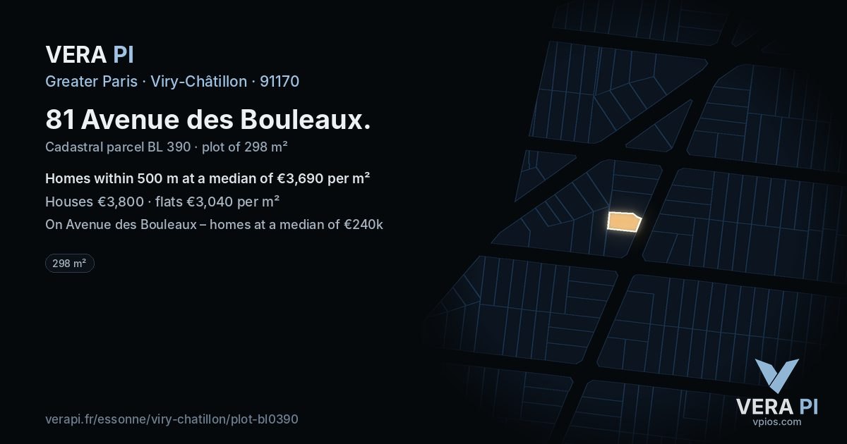 81 Avenue des Bouleaux, Viry-Châtillon at night – the plot lit, the parcels around coloured by the prices near them