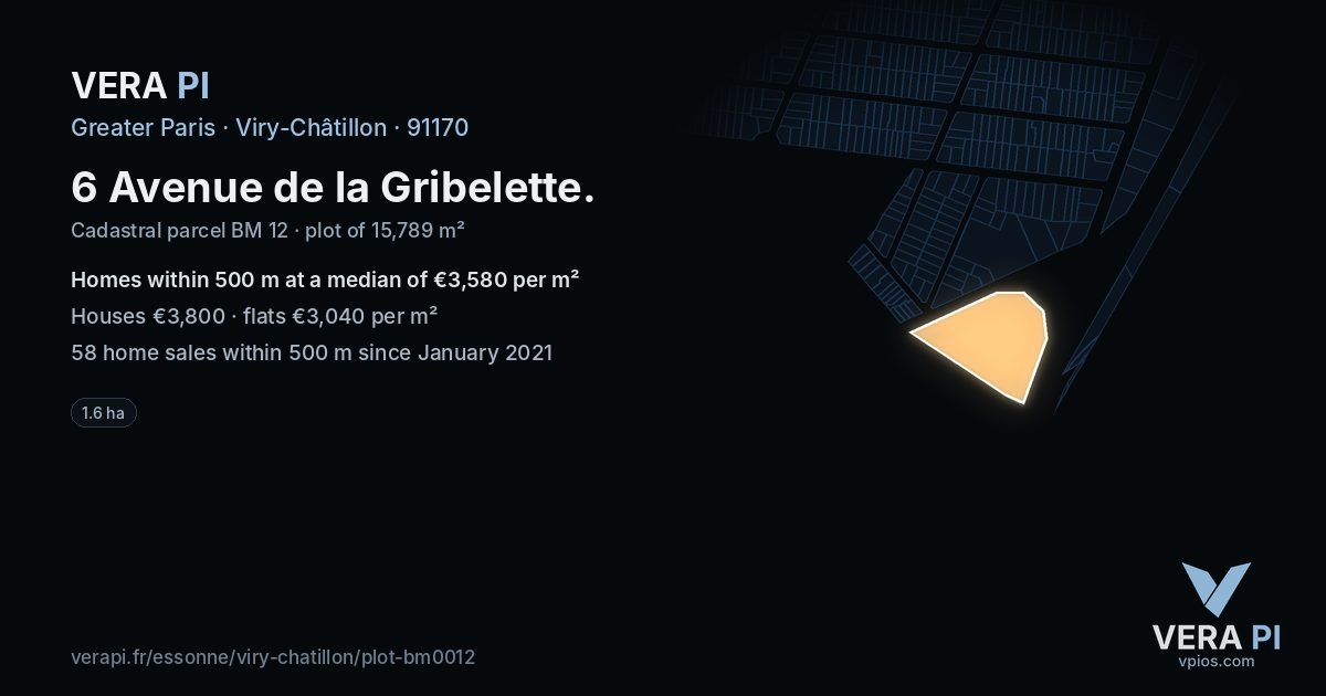6 Avenue de la Gribelette, Viry-Châtillon at night – the plot lit, the parcels around coloured by the prices near them