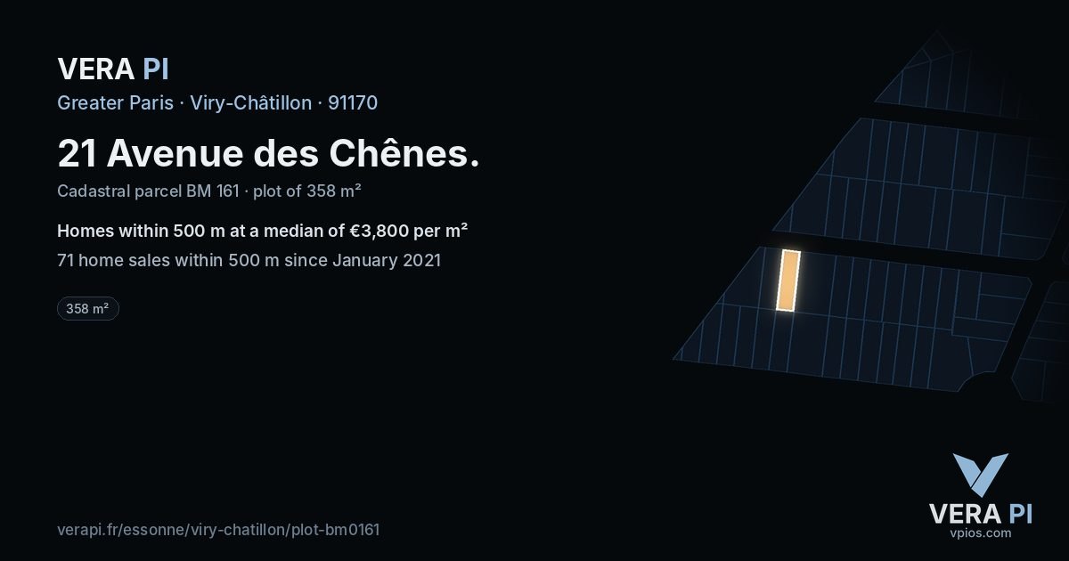 21 Avenue des Chênes, Viry-Châtillon at night – the plot lit, the parcels around coloured by the prices near them