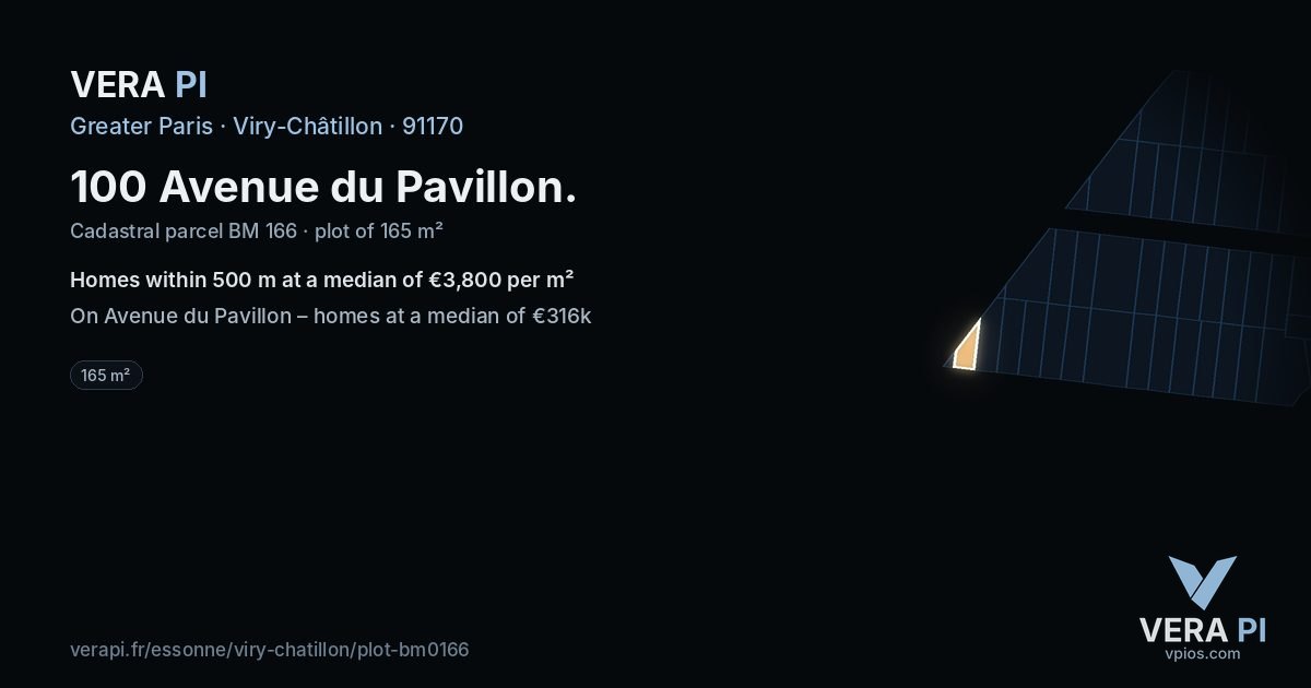 100 Avenue du Pavillon, Viry-Châtillon at night – the plot lit, the parcels around coloured by the prices near them