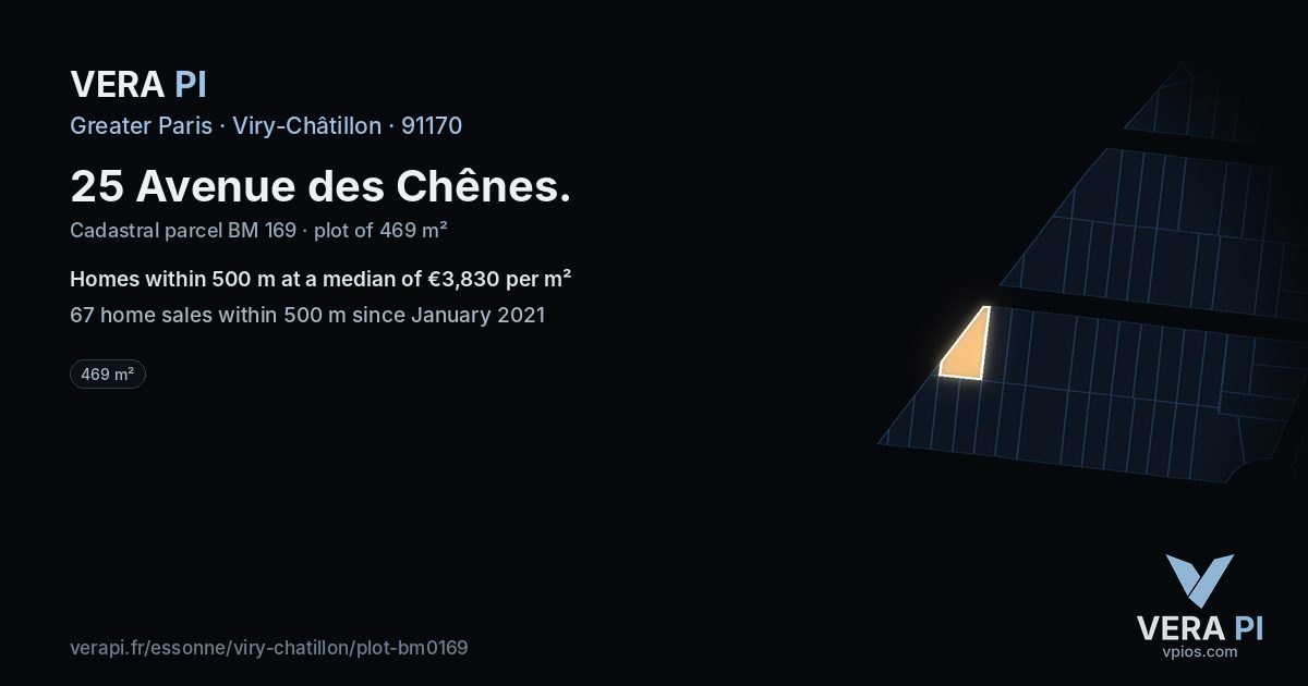 25 Avenue des Chênes, Viry-Châtillon at night – the plot lit, the parcels around coloured by the prices near them