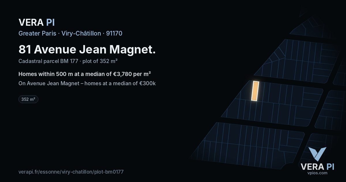 81 Avenue Jean Magnet, Viry-Châtillon at night – the plot lit, the parcels around coloured by the prices near them