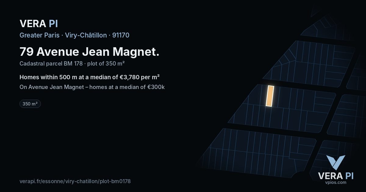 79 Avenue Jean Magnet, Viry-Châtillon at night – the plot lit, the parcels around coloured by the prices near them