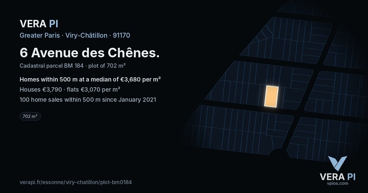 6 Avenue des Chênes, Viry-Châtillon at night – the plot lit, the parcels around coloured by the prices near them
